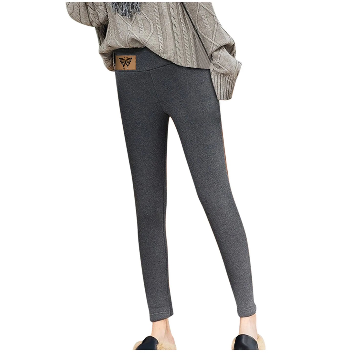 Leggings d'hiver doublés de velours pour femmes, pantalons chauds, taille haute, monochromatique, confortable, extensible, thermique, grande taille, sourire