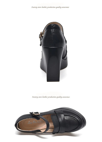 GKTINOO 2025 Compensées Chaussures Femme Printemps Automne À Enfiler Talons Hauts Bout Rond Cuir Véritable Décontracté Plateforme Dames Chaussures Femme