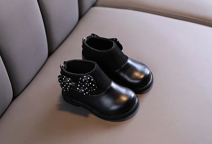 Enfants bottes courtes filles chaussures automne hiver chaud tricoté enfants bottes princesse doux arc enfant en bas âge filles bottes chaussures enfant H11071