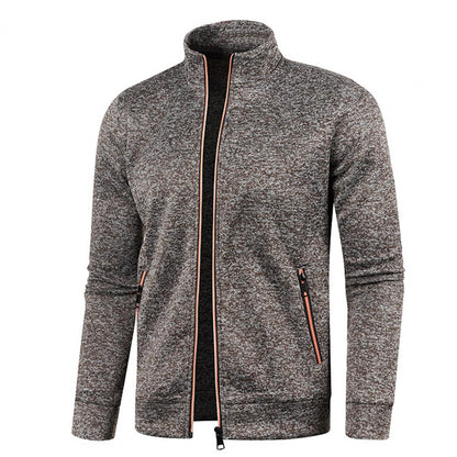 Stand Collar Long Sleeves Pockets Zipper Placket Sweatshirt Coat Men Spring Autumn Solid Color Plus Size Sport Outerwear