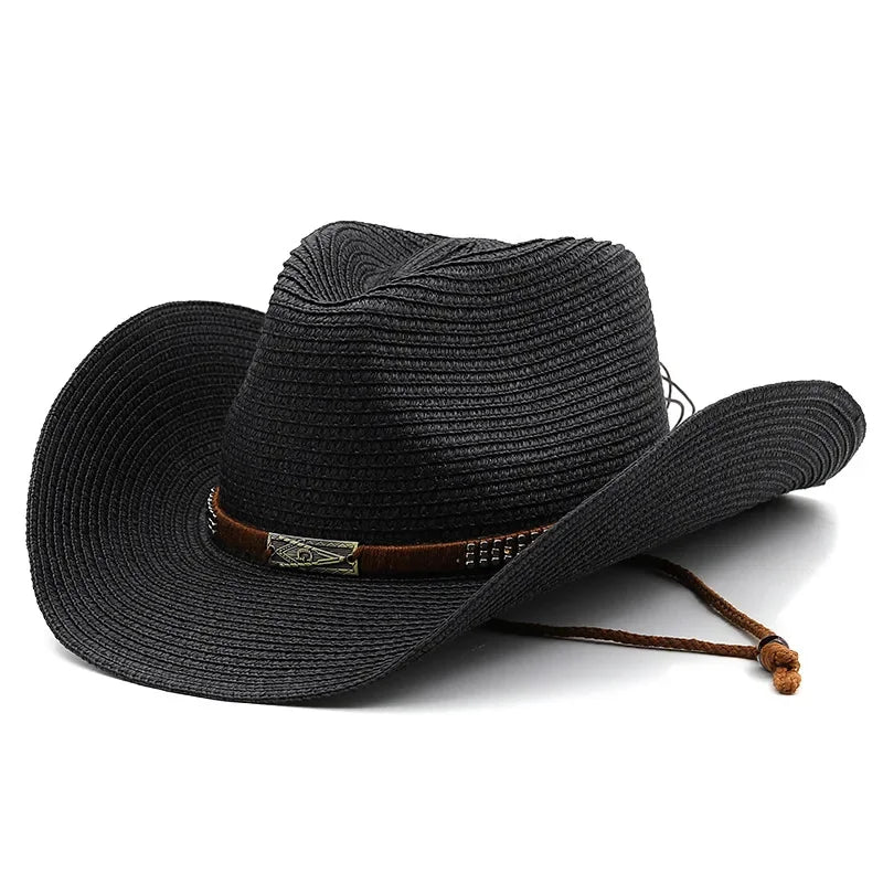 Chapeau de Cowboy d'été à large bord pour femmes et hommes, chapeaux de paille de Cowgirl occidentale, mode robe fantaisie occidentale, couvre-chef de fête, casquette unisexe