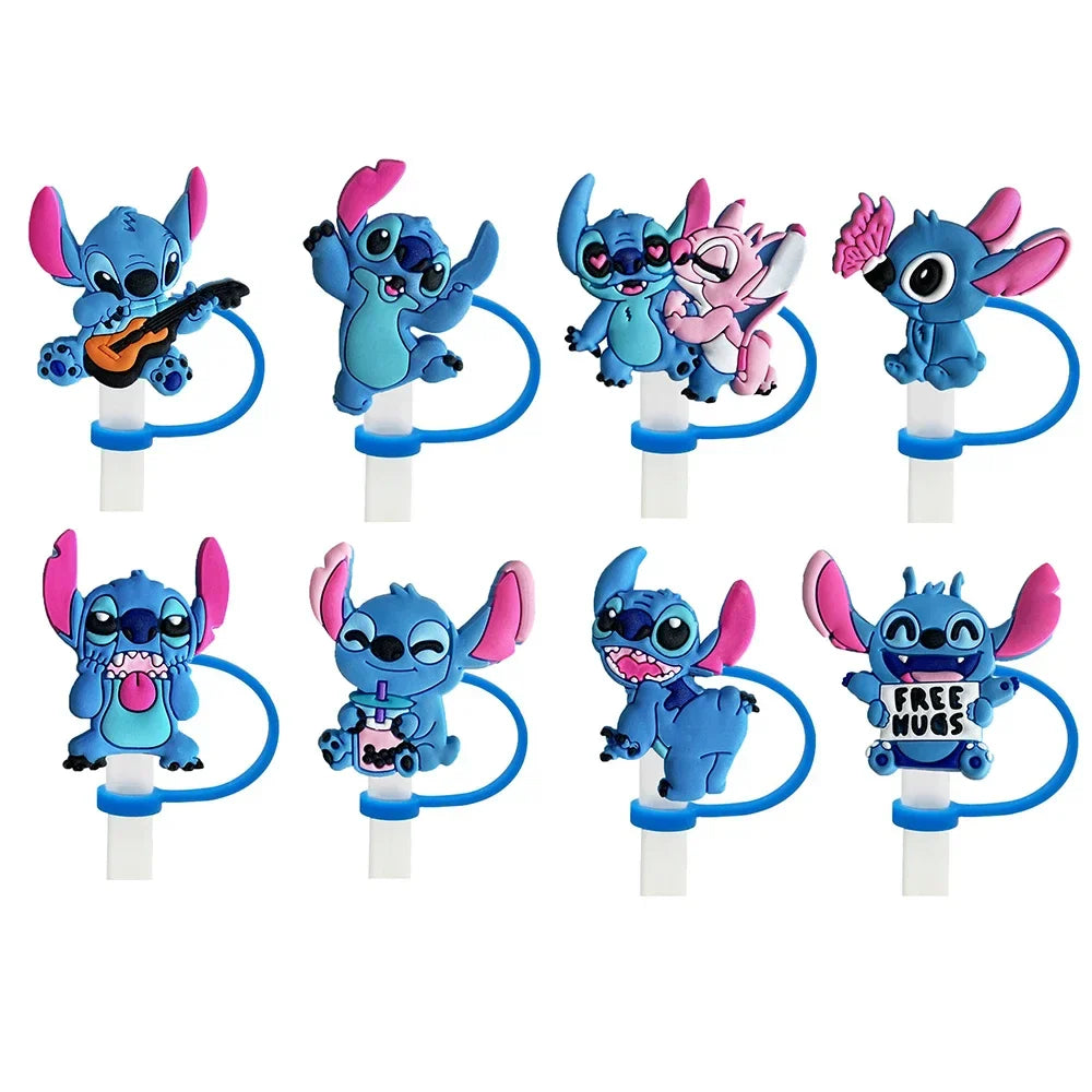 1-8Pcs Stitch Straw Cover Cap, Reusable Dustproof Cup Cover, Cartoon Drink Straw Plug, Splash Proof Straw Cap, Gift for Kids