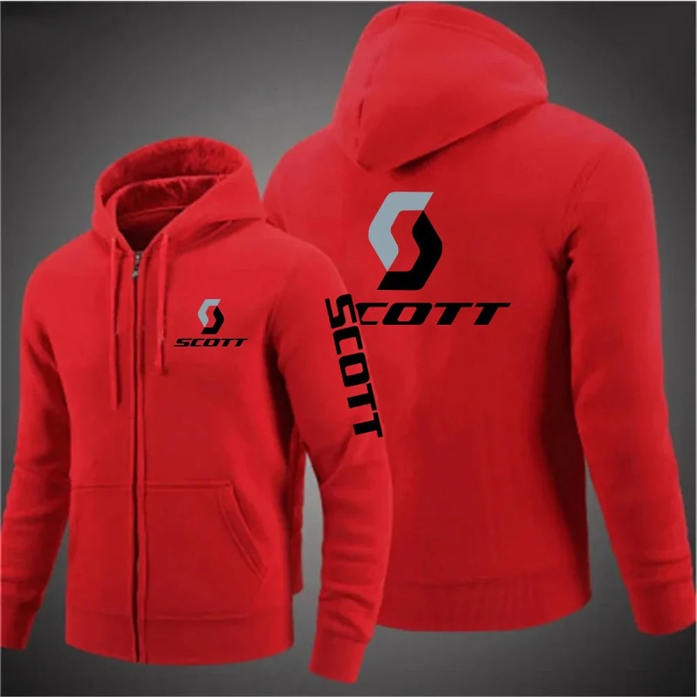 2025 Men's fashion casual SCOTT Hoodies hip hop sweatshirt Street hip hop hooded sweatshirt solid color zipper coat