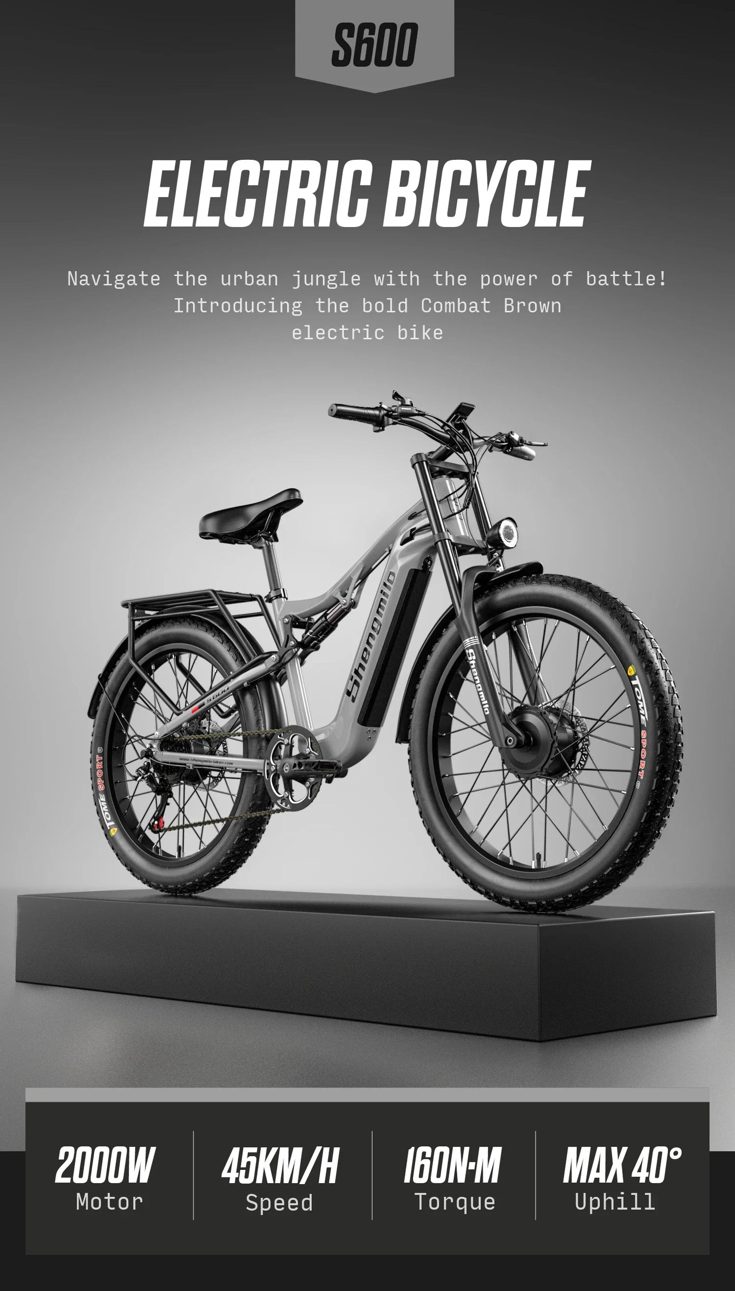 Shengmilo S600 gros pneu vélo électrique 2000W avec deux moteurs 48V17.5AH batterie 26 pouces e vélo adulte, vélo électrique de montagne