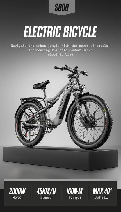 Shengmilo S600 gros pneu vélo électrique 2000W avec deux moteurs 48V17.5AH batterie 26 pouces e vélo adulte, vélo électrique de montagne