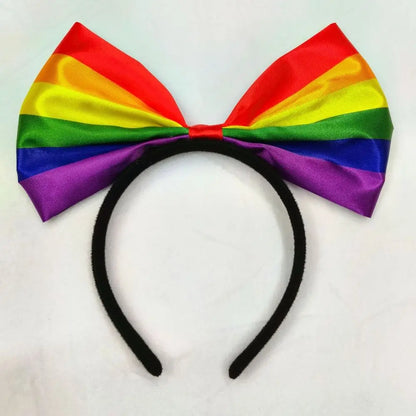 Colorful Rainbow Bowknot Hair Hoop Beautiful Fabric Art Rainbow Bow Headband Soft Durable Party Head Hoop Party Supplies