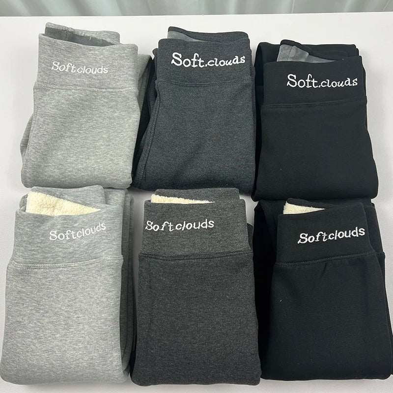 Pantalon crayon taille haute en laine d'agneau pour femme, leggings d'hiver épais, peluche moelleuse, longueur de rinçage, doublure en velours chaud ATIONS Ins, décontracté