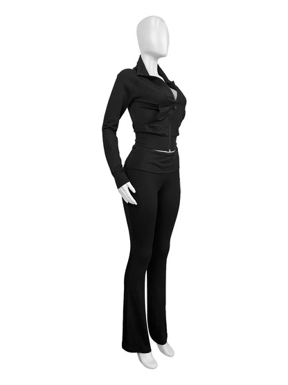 Ensembles 2 pièces FAGADOER automne hiver pour femmes Tenue décontractée Hauts courts à fermeture éclair et poche + Pantalons leggings taille haute Survêtements de jogging Streetwear