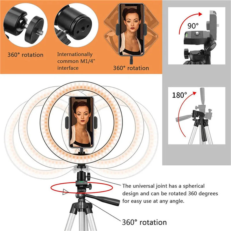 LED Selfie anneau lumineux photographie vidéo lumière RingLight support de téléphone trépied lumière de remplissage lampe à intensité variable Trepied Streaming 10 "26 cm