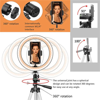 LED Selfie anneau lumineux photographie vidéo lumière RingLight support de téléphone trépied lumière de remplissage lampe à intensité variable Trepied Streaming 10 "26 cm