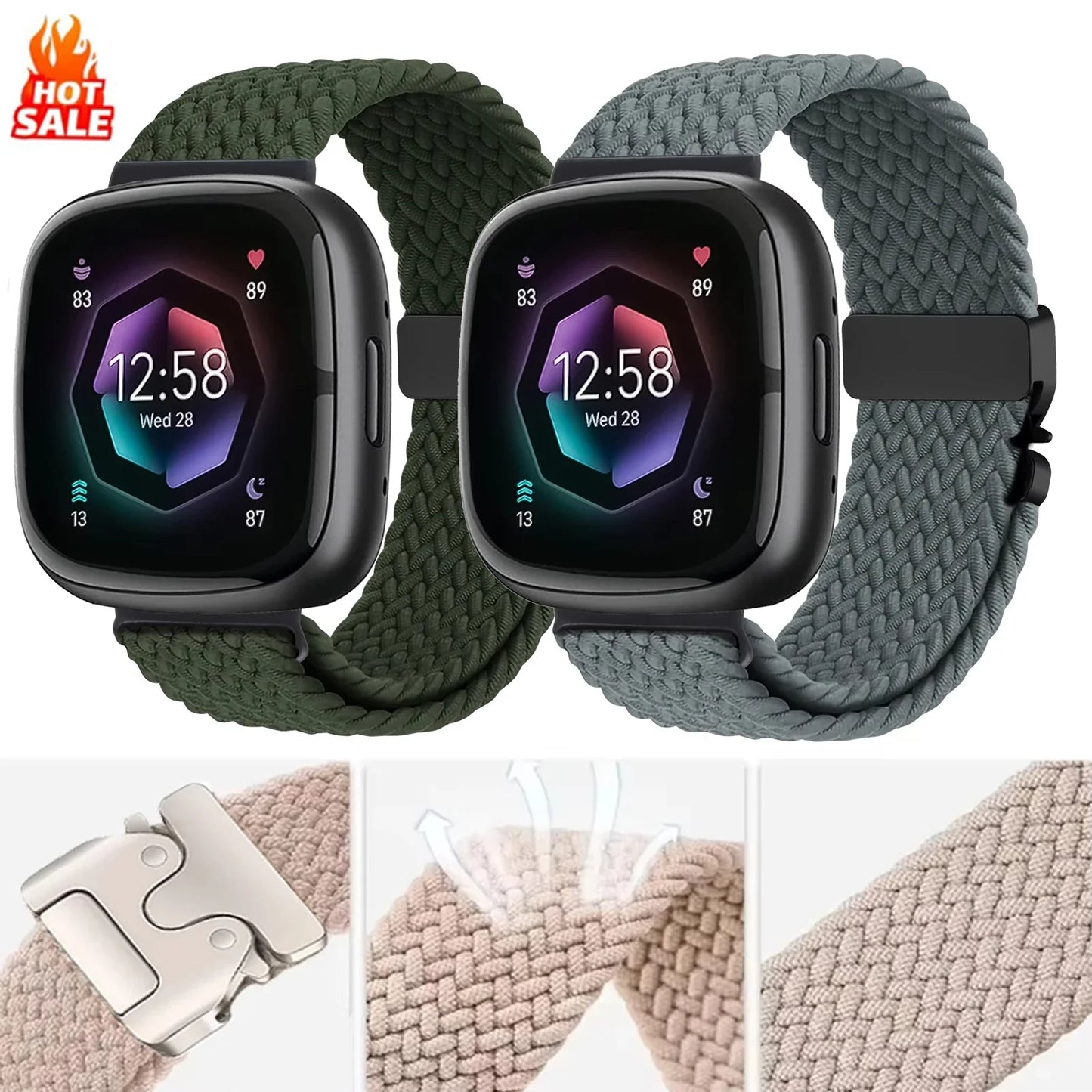 Braided Parachute band for Fitbit Versa 4 3 Sense 2 Strap Accessories replacment nylon belt Bracelet correa Fitbit Versa 4 Strap