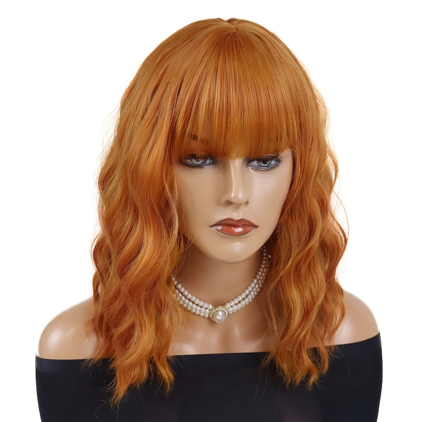 Synthetic Hair Blonde Short Curly Bob Wigs with Bangs Yellow Lolita Cosplay Wig for Women Daily Party Cosplay Heat Resistant