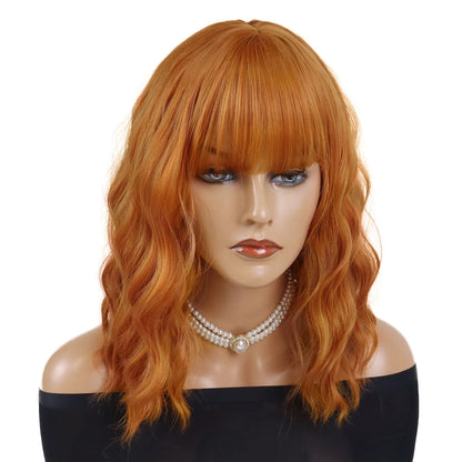 Synthetic Hair Blonde Short Curly Bob Wigs with Bangs Yellow Lolita Cosplay Wig for Women Daily Party Cosplay Heat Resistant