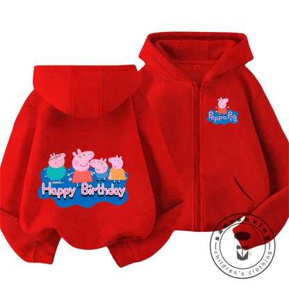 Sweat à capuche zippé Peppa Pig pour enfants, style dessin animé, pour garçons et filles de 3 à 14 ans