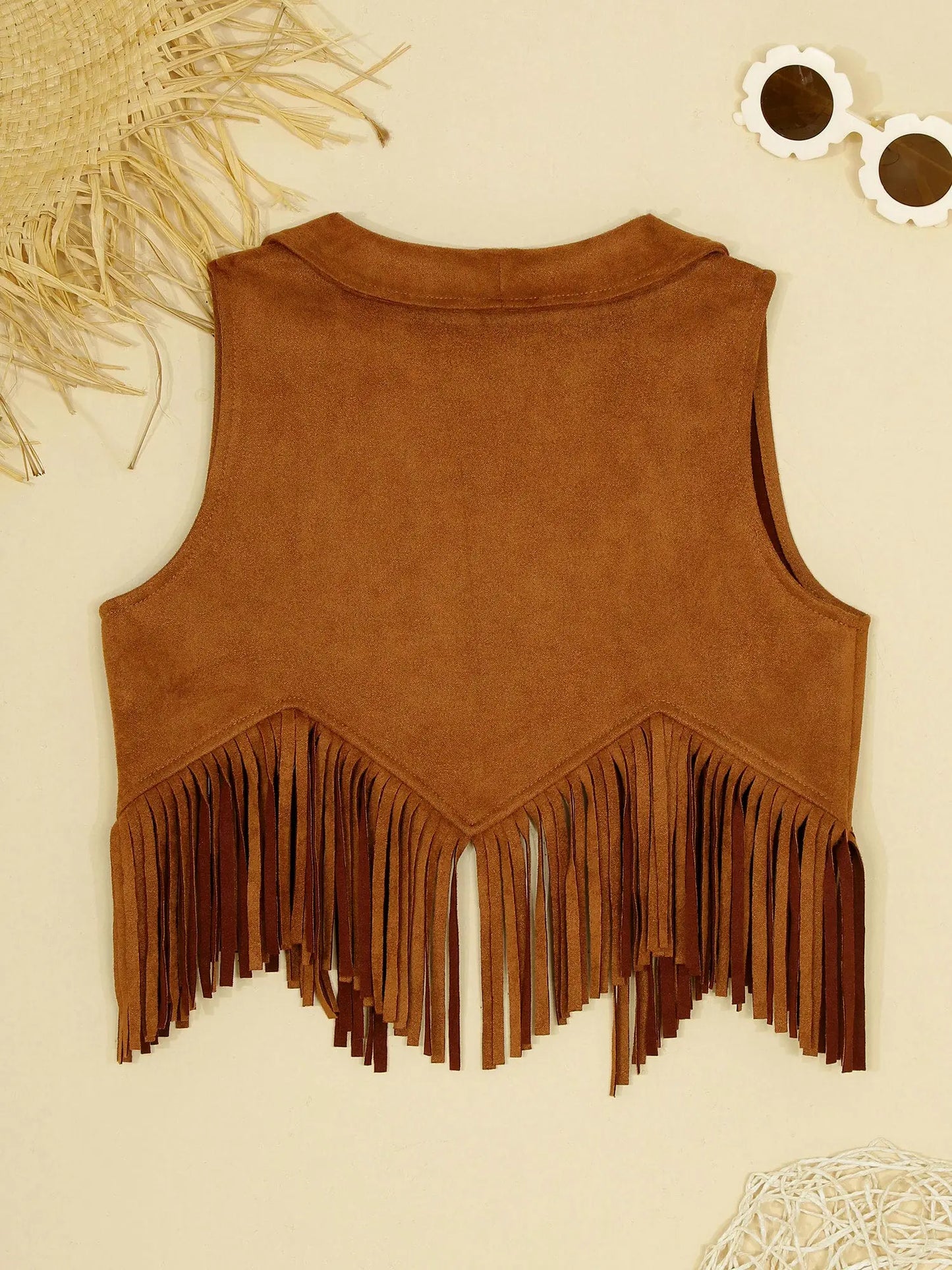Costume de Cowgirl occidental en daim pour enfants, gilet à franges avec pompons, vêtements de danse, jeu de rôle de fête, gilets de Cowboy