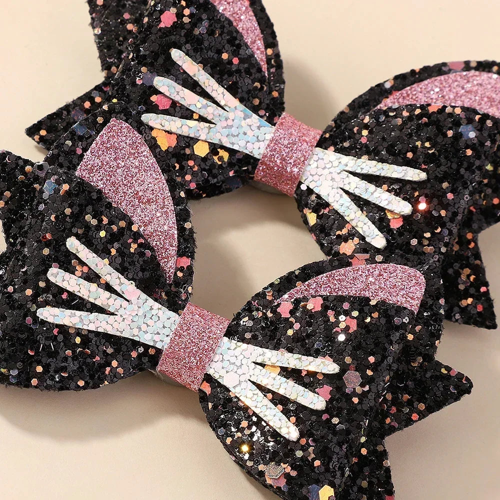 2 Paires de Barrettes Nœud Papillon Paillettes Arc-en-ciel pour Cheveux de Fille, Pinces à Cheveux pour Animaux, Nœuds de Cheveux pour Enfants