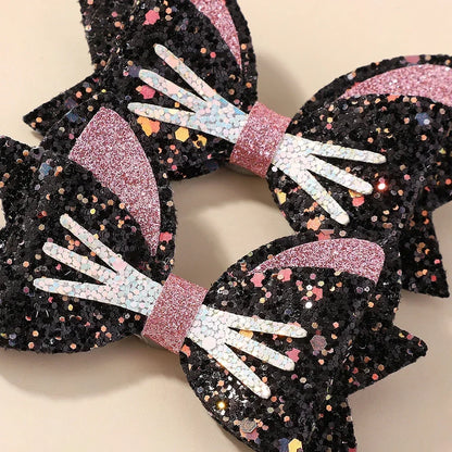 2 Paires de Barrettes Nœud Papillon Paillettes Arc-en-ciel pour Cheveux de Fille, Pinces à Cheveux pour Animaux, Nœuds de Cheveux pour Enfants