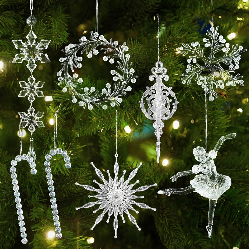 Arbre de noël Transparent flocon de neige suspendus ornements pendentif acrylique 2025 décoration de noël pour la maison cadeaux Navidad nouvel an 2026