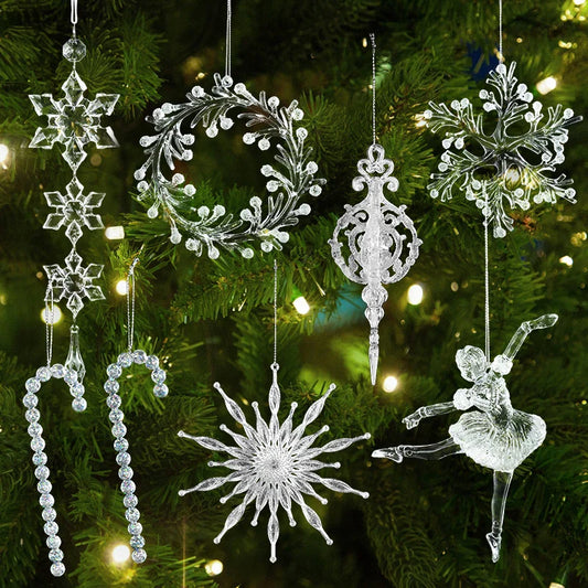 Arbre de noël Transparent flocon de neige suspendus ornements pendentif acrylique 2025 décoration de noël pour la maison cadeaux Navidad nouvel an 2026