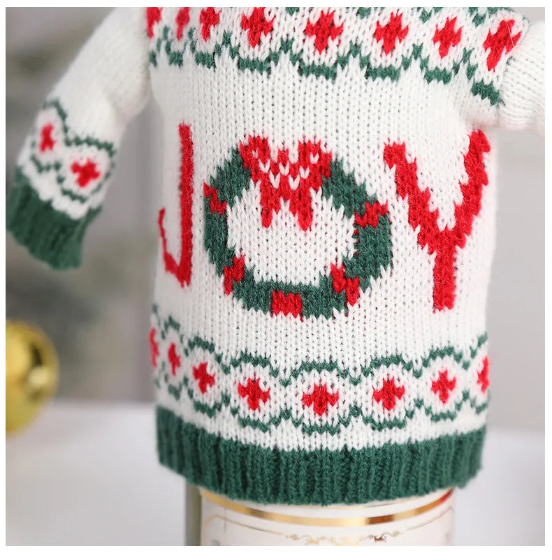 Ensemble de bouteilles de vin de noël tricotées créatives, couvre-bouteille de vin, manches, bonhomme de neige du père noël, nouvel an, décor de Table à dîner
