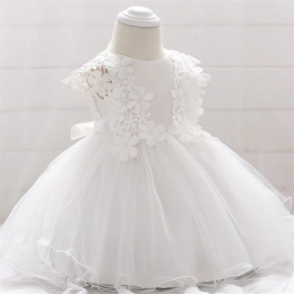 Robe de baptême pour bébé fille, en dentelle blanche, motif de fleurs, en Tulle, pour fête d'anniversaire, robe de mariage pour nouveau-né, 1 an