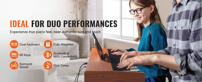 VEVOR Piano numérique, 88 touches entièrement pondérées, ensemble piano à clavier électrique portable avec double clavier, haut-parleurs, pédale de sustain, casque, Bluetooth USB MIDI, pour débutants