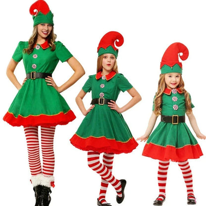 Children and adults Christmas elf costumes, Santa Claus costume sets, green elves, Halloween cosplay in 2026,