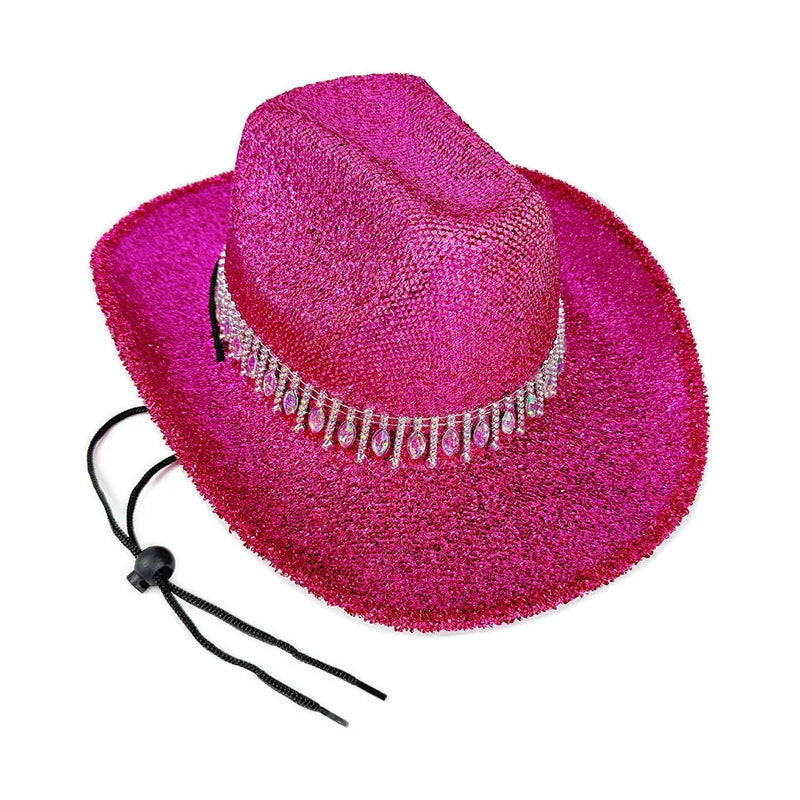 Chapeau de cowgirl pour femme élégant avec strass, chapeau de soleil à large bord, casquette western pour fêtes et usage quotidien