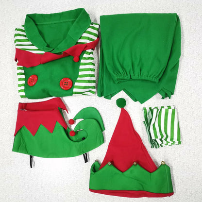 VIP FASHION Men Christmas Elf Costume with Hat Stockings Shoe Covers Belt Fancy Xmas Party Dress Up Outfit Male Festival Clothes