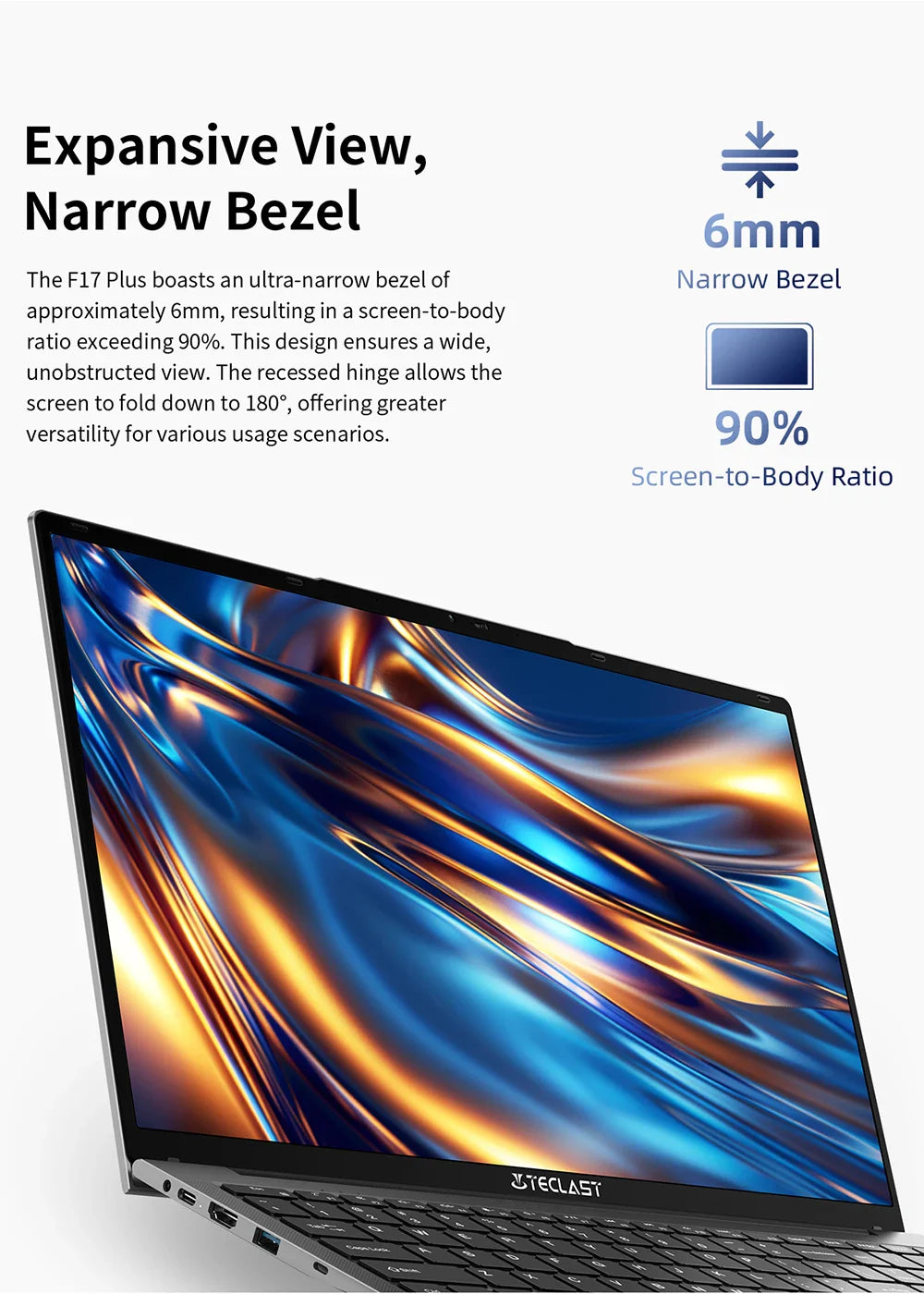 Teclast F17Plus Laptop 17.3 inch, 16GB RAM 512GB SSD, Intel N95, Windows 11 Pro Notebook, 180° Flip Laptops Computer, Backlit Keyboard, mini-HDMI，USB 3.2x3