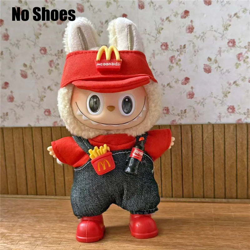 Tenue de travail Vêtements pour poupée Labubu Mode Café Fast-food Frites Hamburgers Tenue Vêtements Accessoires Cosplay