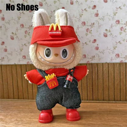 Tenue de travail Vêtements pour poupée Labubu Mode Café Fast-food Frites Hamburgers Tenue Vêtements Accessoires Cosplay