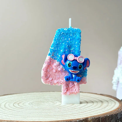 2025 Stitch Anime 0-9 Number Candle Cute 3D Page Cartoon Character Children Party Cake Plug-in Birthday Cake Decoration Gift