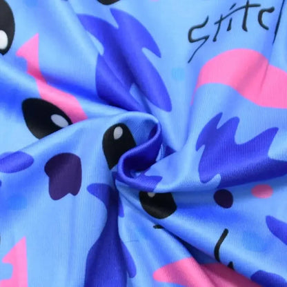 Costume de Cosplay Lilo et Stitch pour filles, robe de princesse bleue foncée imprimée, manches volantes, longueur aux genoux