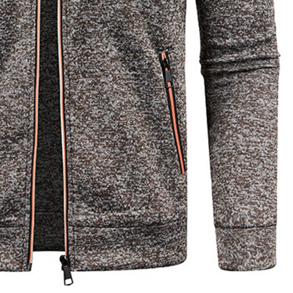 Stand Collar Long Sleeves Pockets Zipper Placket Sweatshirt Coat Men Spring Autumn Solid Color Plus Size Sport Outerwear