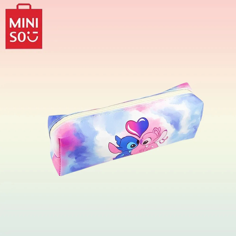 MINISO Stitch Anime Pencil Case Stitch Print Pen Bag  Cartoon Students Storage Bag Stationery kids Toy Student Christmars Gift