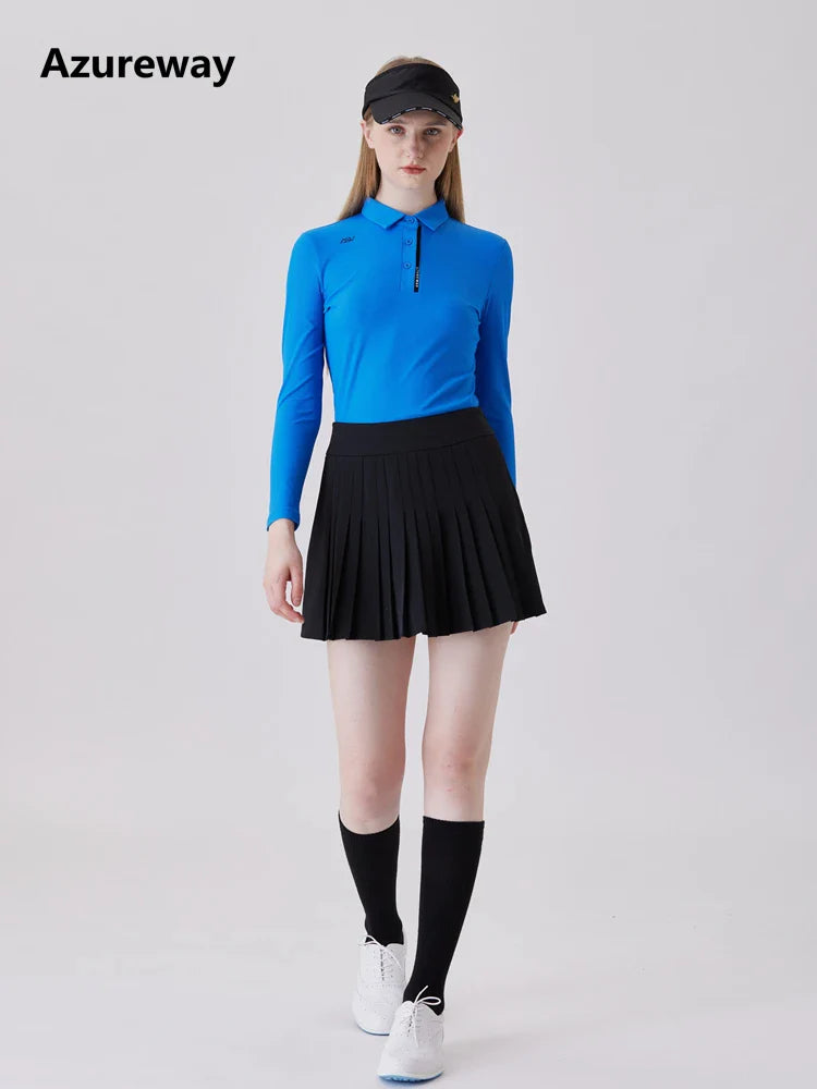 AW Golf Women's Simple Polo Shirt Long-sleeved T-shirt Quick-drying Breathable Sports Jersey Spring Autumn Golf Clothing Suit