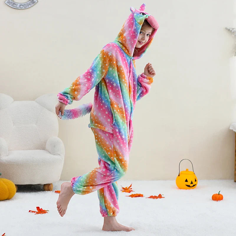 MICHLEY Pyjama grenouillère en flanelle pour Halloween, hiver, avec capuche, pour enfants, déguisement familial, combinaison de nuit, robe de chambre pour garçons et filles