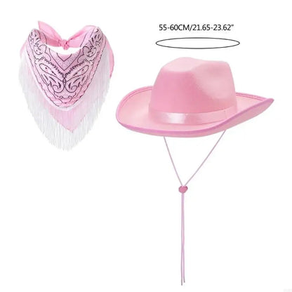 Roleplay Cowboy Hat for Female WesternStyle Hat Headscarf Bachelorettes Party Costume Travel Cowgirl Hat Bandanas 2PCS