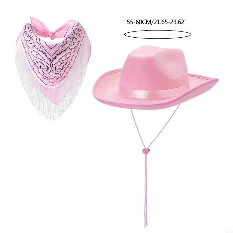 Roleplay Cowboy Hat for Female WesternStyle Hat Headscarf Bachelorettes Party Costume Travel Cowgirl Hat Bandanas 2PCS