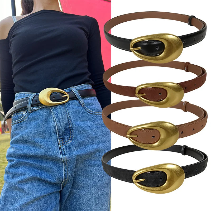 Ceinture en cuir véritable doré pour femme, ceinture de cow-girl occidentale, haute qualité, élégante, mode féminine, affaires, cerf, E27