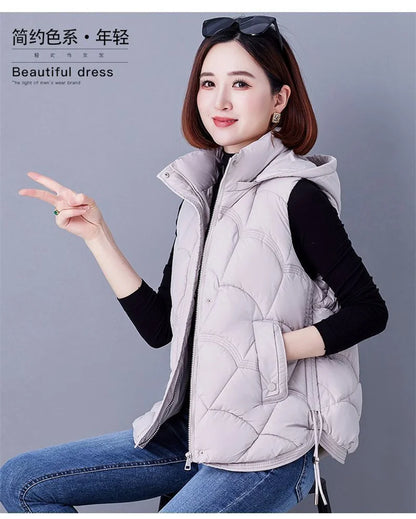 Doudoune Sans Manches en Coton Femme Automne Et Hiver 2025 Nouvelle Mode Vêtement d'Extérieur Doux Mince Gilet Manteau Femme Contraste de Couleurs