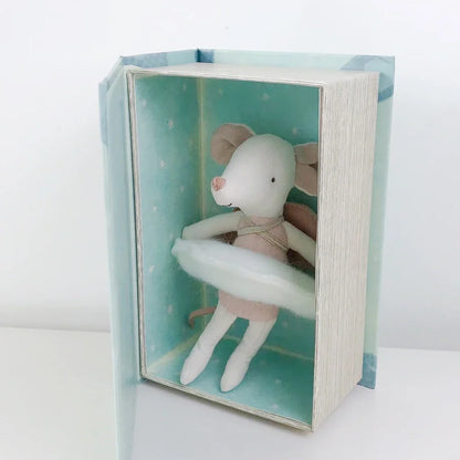 12 cm Mini ange souris dans le livre cadeau de noël nouvel an fait à la main mignon petite fée souris jouet avec nuage boîte-cadeau coton couture poupée
