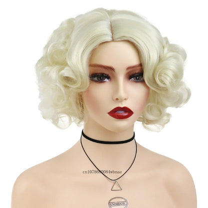 Synthetic Hair Pink Short Curly Wig for Women Big Wavy 80s Cosplay Wigs Halloween Costume Harajuku Anime Wig Natural Looking