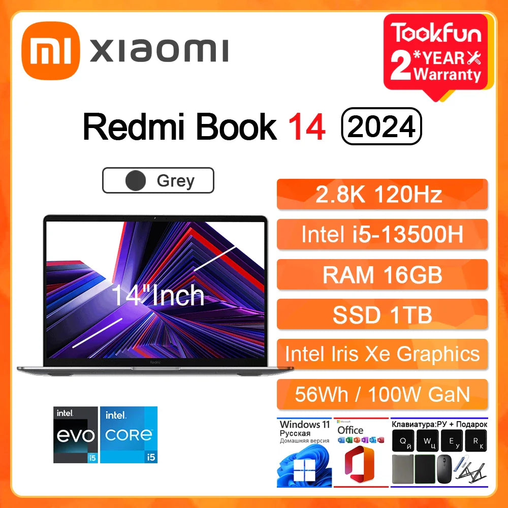 XIAOMI Redmi Book 14 2024 Laptop Intel i5 13500H RAM 16GB SSD 512GB 14"Inch 2.8K 120Hz Windows 11 Notebook Ultrabook Computer PC
