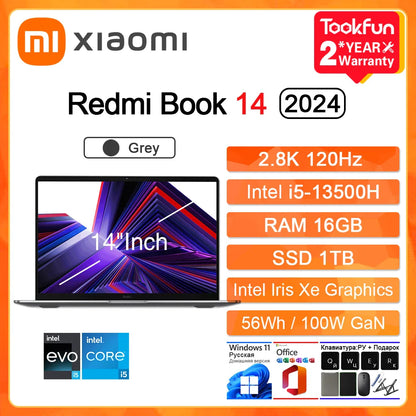 XIAOMI Redmi Book 14 2024 Laptop Intel i5 13500H RAM 16GB SSD 512GB 14"Inch 2.8K 120Hz Windows 11 Notebook Ultrabook Computer PC