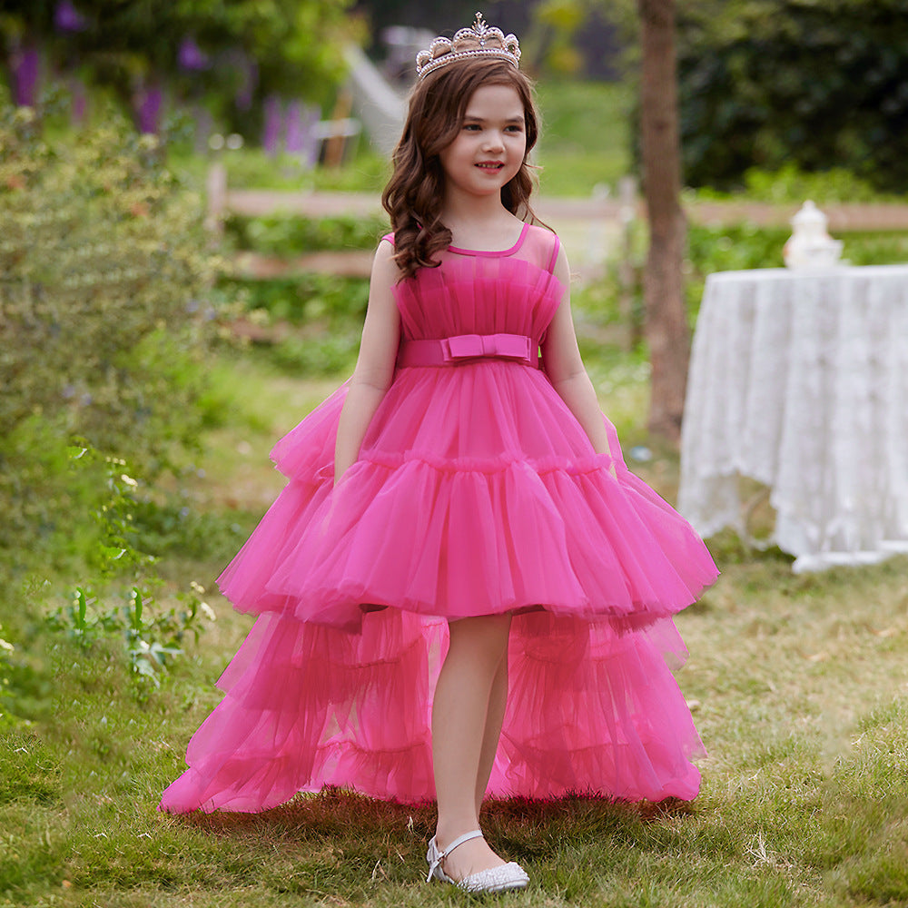 Formal evening gowns for children, elegant evening dresses for girls, with train, detachable princess dress