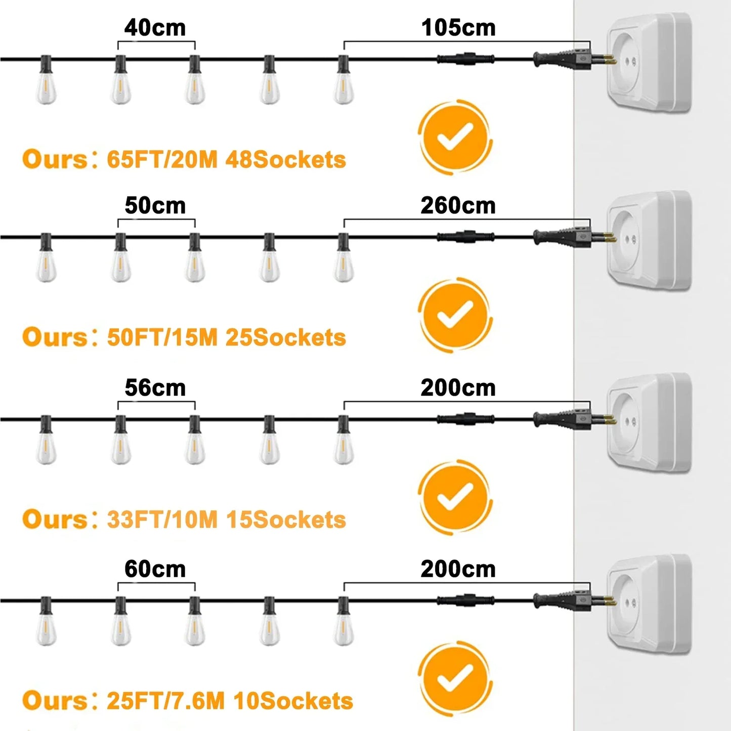 Guirlande lumineuse d'extérieur ST38, connectable, incassable, étanche, ampoule LED en plastique, variable, décoration de jardin, Patio, lumière féerique