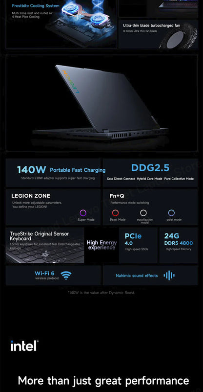 Ordinateur portable de jeu Lenovo Legion Y7000 15,6" 144Hz Intel Core i7-13650HX 24/32 Go de RAM DDR5 512 Go/1 To/2 To SSD RTX4060