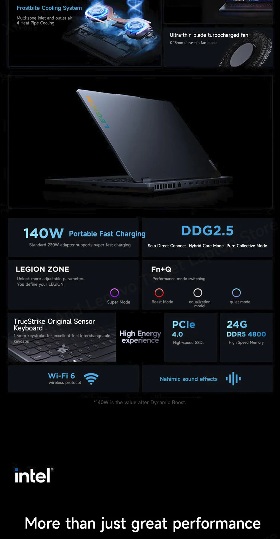 Ordinateur portable de jeu Lenovo Legion Y7000 15,6" 144Hz Intel Core i7-13650HX 24/32 Go de RAM DDR5 512 Go/1 To/2 To SSD RTX4060